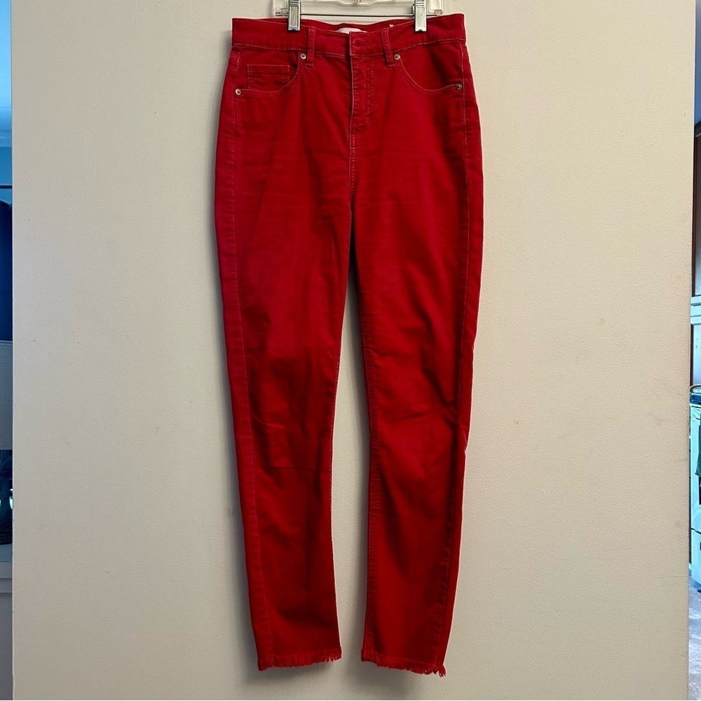 LOFT Red Skinny Jeans With Raw Hem Size 25/0